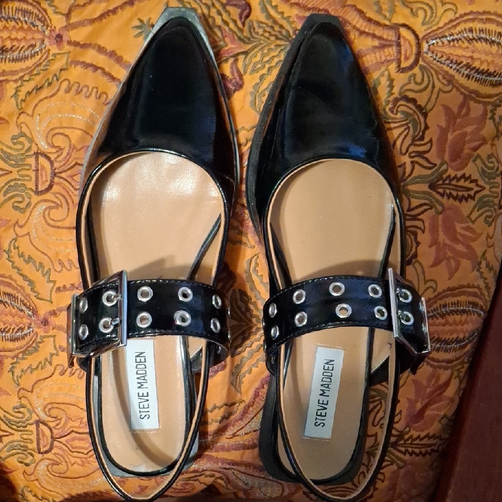 Steve Madden Black Flats with Silver Accents
